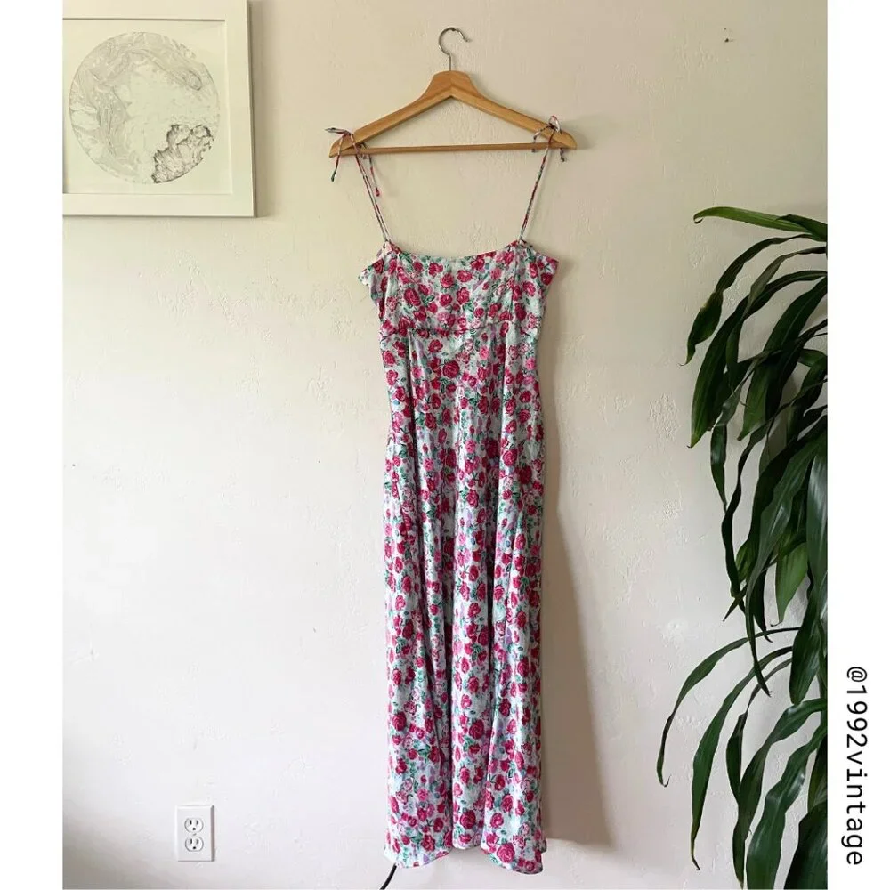 ZARA Floral Print Slip Dress Pink Blue Satin  | Size M - Picture 3 of 10